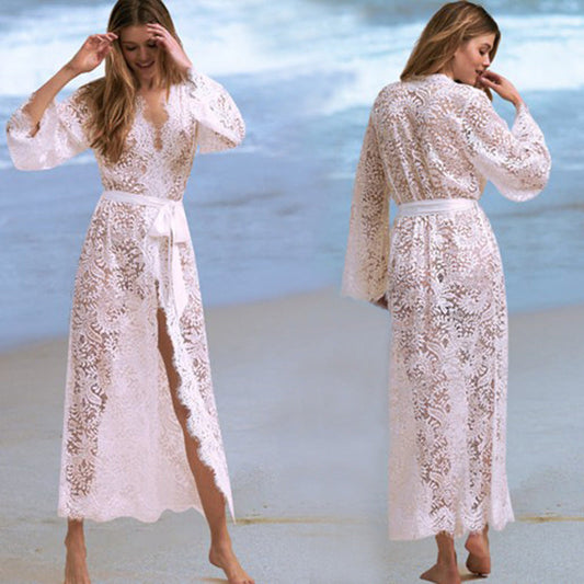 Lace bikini blouse, hollow sexy beach jacket, sunscreen suit, swimsuit and cardigan Ooho