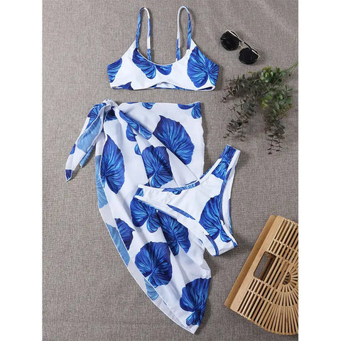 Bikini Printed Three-piece Set Swimsuit For Women Ooho