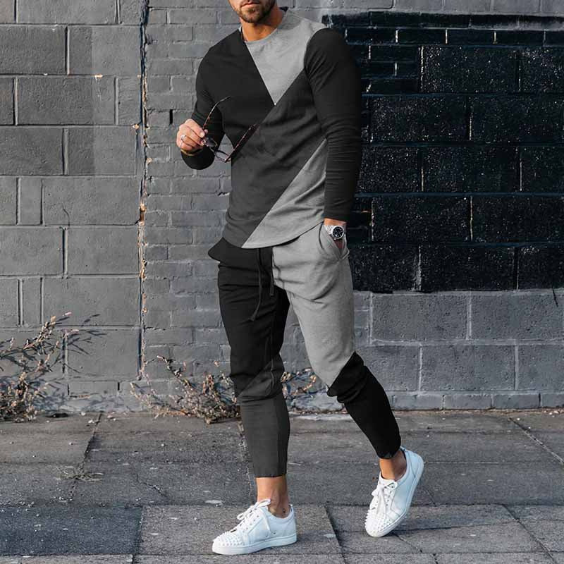 Round Neck Long Sleeve T-shirt Trousers Suit Men Ooho