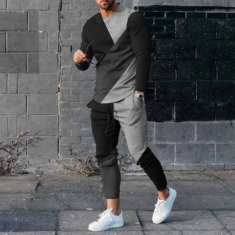 Round Neck Long Sleeve T-shirt Trousers Suit Men Ooho