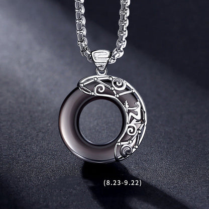 Zodiac Necklace Male Hip Hop Obsidian Ooho