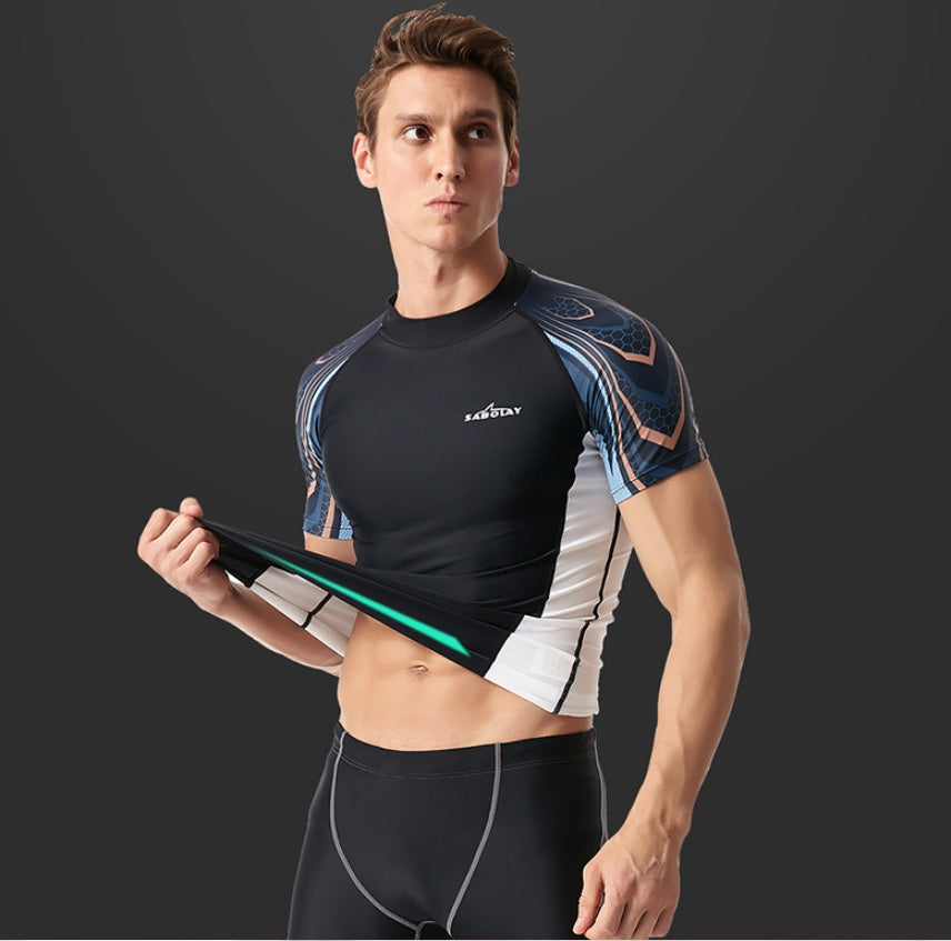 Lycra Men's Rashguard Swimming Suit Short Sleeve New Split Rash Guard Diving Suit Tight Qucik Dry Surfing Swimwear Ooho