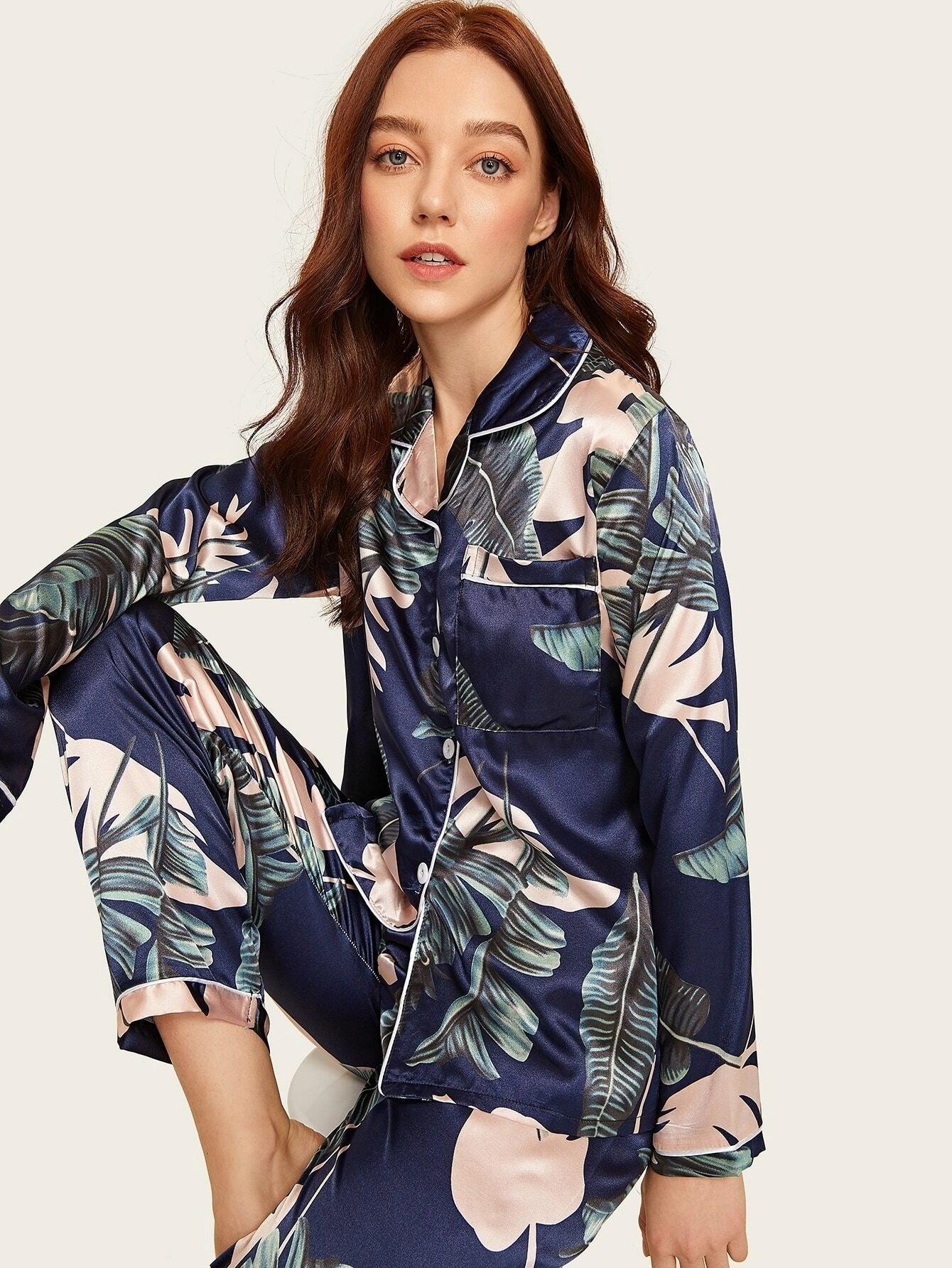 Women's Print Pajama Set Long Sleeve Tops And Pants Loungewear Sleepwear Ooho