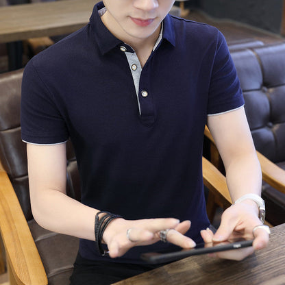 Polo Shirt For Men Casual Short Sleeve Polo Shirts Patchwork Turn-down Collar Zipper T-Shirt Summer Men Shirt Tops Ooho