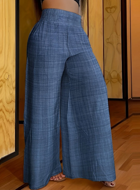 Women’s Solid Palazzo Pants | Casual Wide-Leg Elastic Waist Trousers for Comfort & Style Ooho