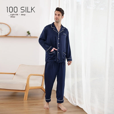 Men's Silk Pajamas 22 M Heavy Mulberry Silk Lapel Homewear Ooho