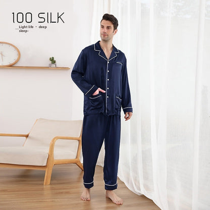 Men's Silk Pajamas 22 M Heavy Mulberry Silk Lapel Homewear Ooho
