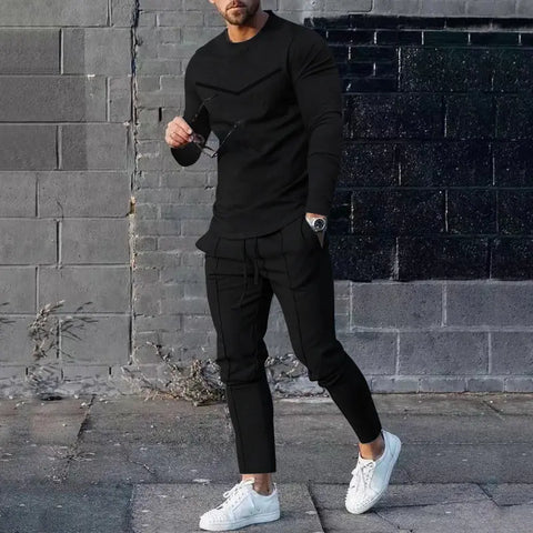 Round Neck Long Sleeve T-shirt Trousers Suit Men Ooho