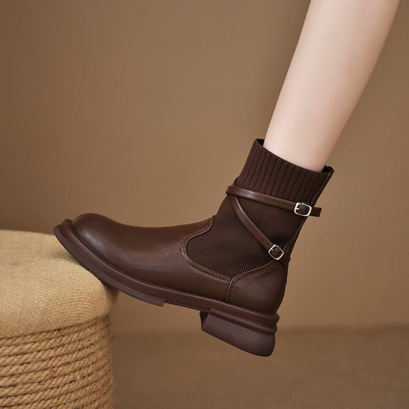 Retro Platform Knitted Martin Boots For Women Ooho