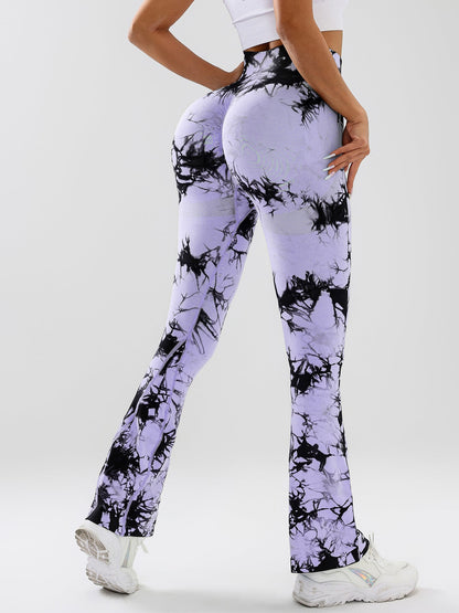 High-Waist Tummy Control Flare Yoga Pants for Women – Tie-Dye Slimming Bootcut Workout Leggings, Stretch Fitness Activewear Ooho