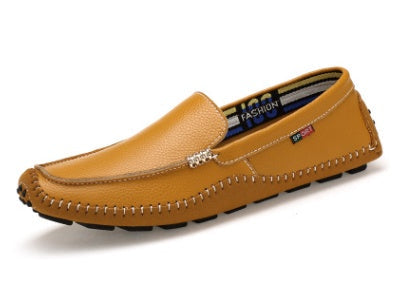 New driving shoes men casual leather peas shoes large size breathable soft head layer a pedal Ooho