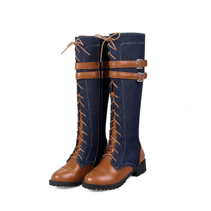 But the knee thick heel low heel denim high boots women Ooho