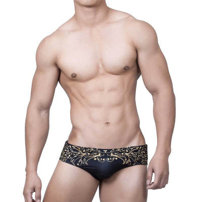 Men Short Swim Briefs Vintage Gold Foil Printed Swimsuit Ooho