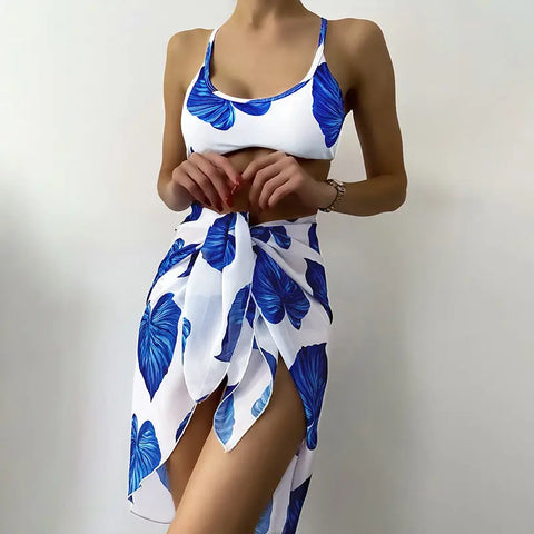 Bikini Printed Three-piece Set Swimsuit For Women Ooho