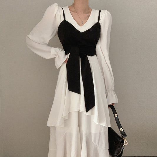 V-Neck Irregular Flare Sleeve Dress for Women | Elegant Asymmetrical Dress