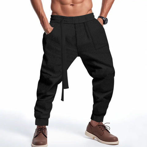 Men's Casual Pants Solid Waffle Male Hip Hop Streetwear Track Pants Joggers Trousers Fashion Harajuku Men Pants Ooho