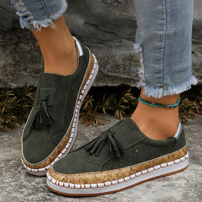 Tassel Shoes Women's Color Matching Round Toe Flats Ooho