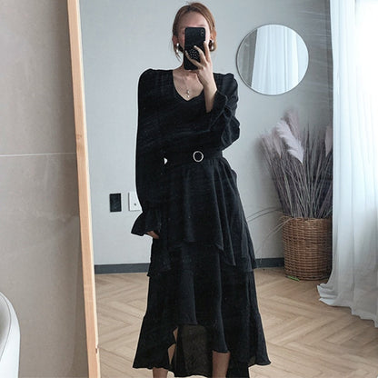 V-Neck Irregular Flare Sleeve Dress for Women | Elegant Asymmetrical Dress Ooho