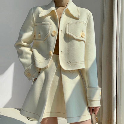 Elegant Woolen Two-Piece Skirt Suit for Professional Women | Western Style Business Outfit Ooho
