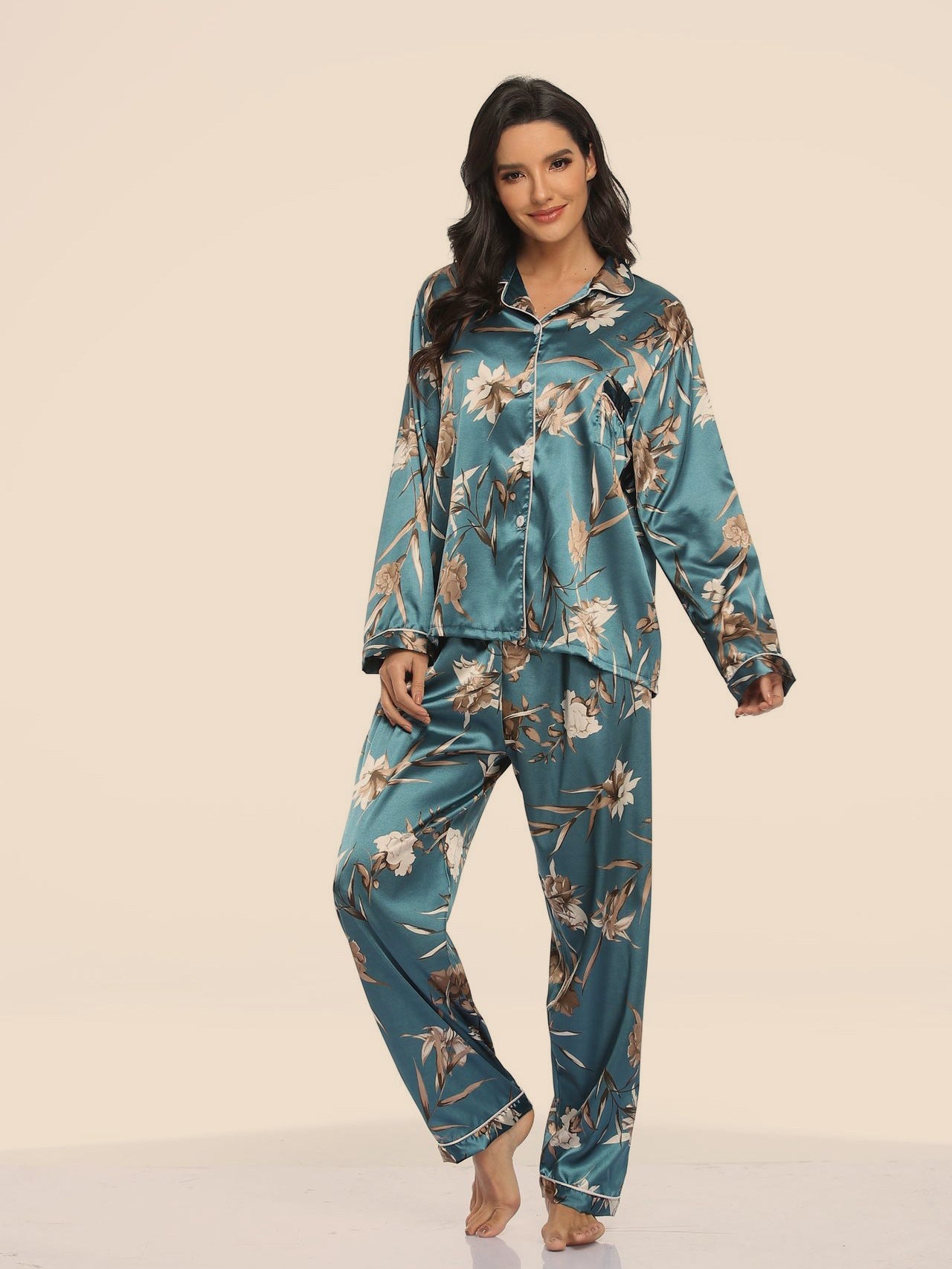 Women's Print Pajama Set Long Sleeve Tops And Pants Loungewear Sleepwear Ooho