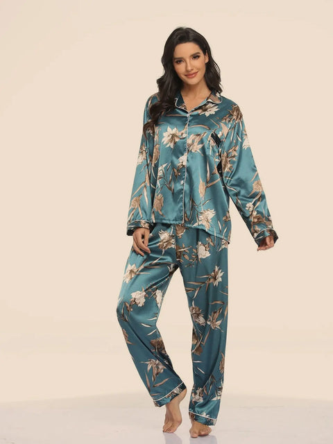 Women's Print Pajama Set Long Sleeve Tops And Pants Loungewear Sleepwear Ooho