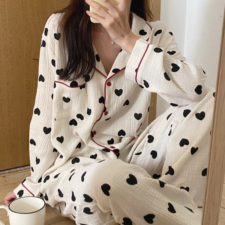 Long-sleeved Cardigan Love Home Service Two-piece Suit Ooho