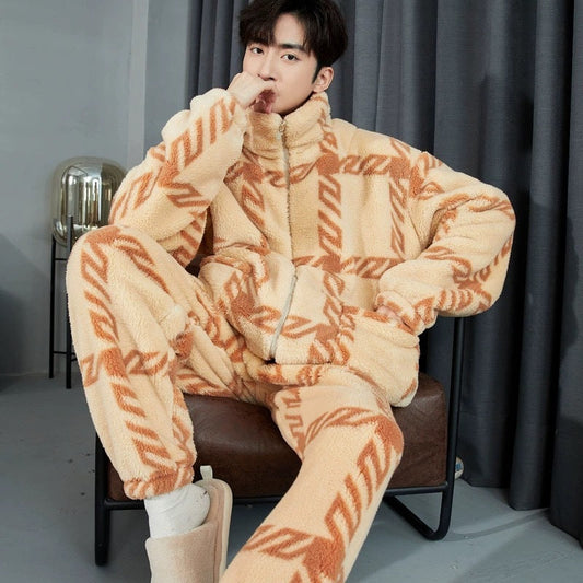 Men's Zipper Pajamas Winter Thickened Ooho