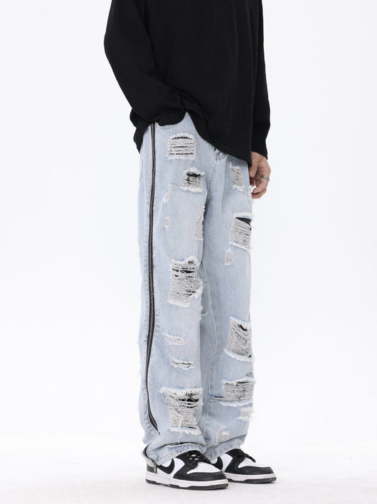 American Street Style Retro Tattered Washed Jeans | Vintage Distressed Denim for Women Ooho