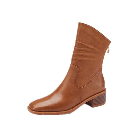 Women's Square Toe Pleated Western Cowboy Boots Ooho 