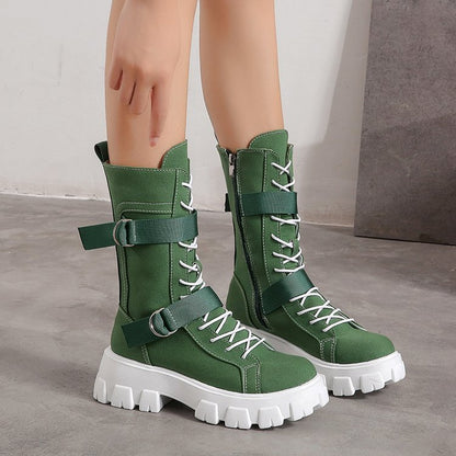 Platform Boots Buckle Lace-up Cowboy Boots Women Shoes Ooho