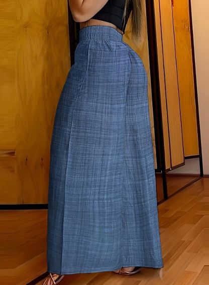 Women’s Solid Palazzo Pants | Casual Wide-Leg Elastic Waist Trousers for Comfort & Style Ooho