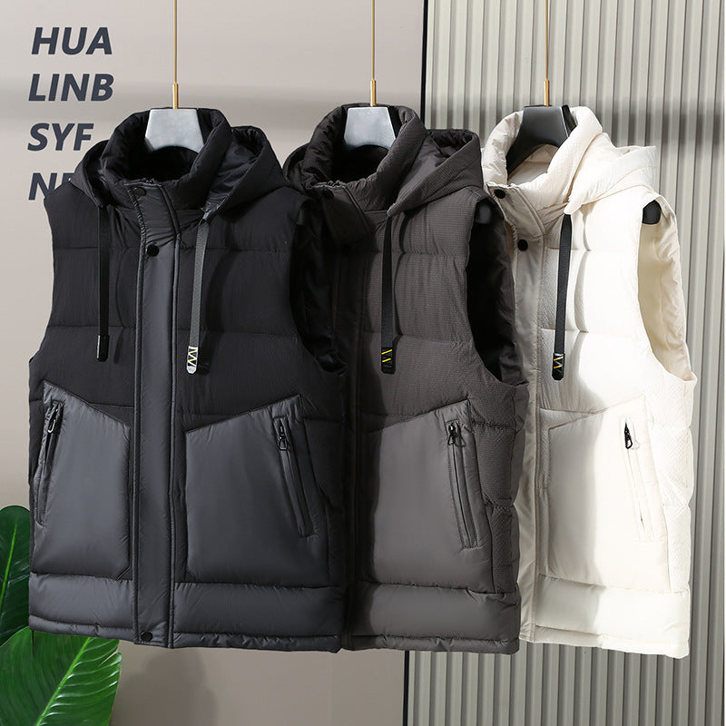 Fashion Trendy Men Cotton Vest Wholesale Winter Menswear New Disassembly Cap Men Cotton Waistcoat Outer Wear Vest Men Ooho