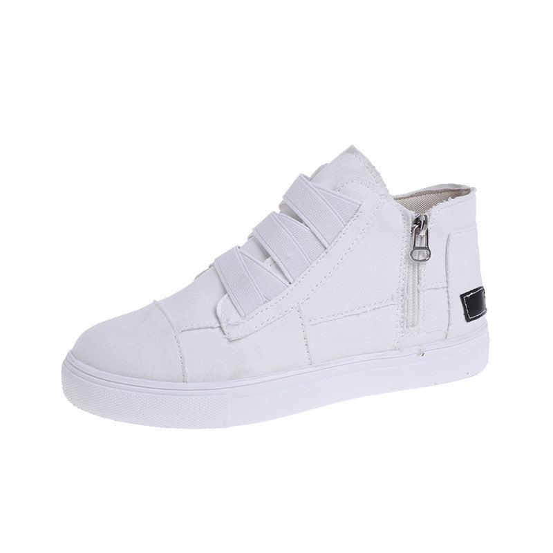 Canvas Flat Shoes Women Side Zipper Walking Sneakers Ooho