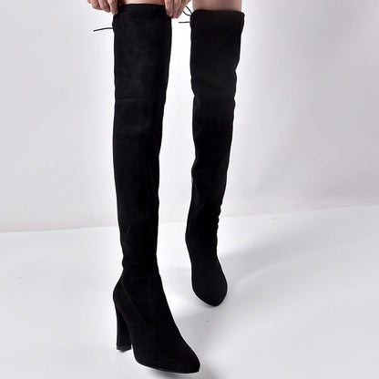 European And American Pointed Thick Heel Over The Knee Boots Stretch Boots Women Ooho