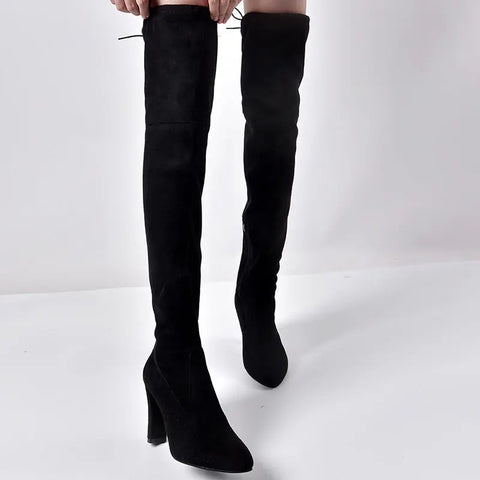 European And American Pointed Thick Heel Over The Knee Boots Stretch Boots Women Ooho