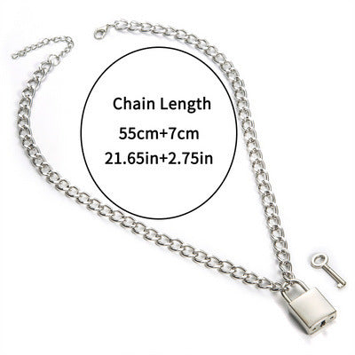 Punk Chain Lock Pendant Necklace Women Men Hip Hop Jewelry Ooho