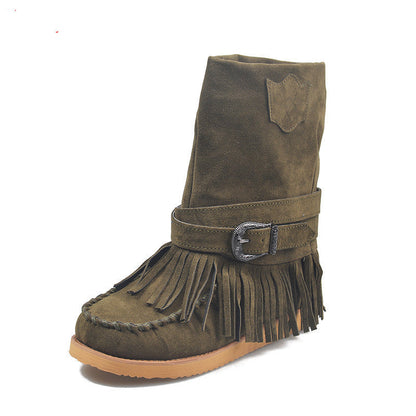 Fringe Middle Boots Women Sexy Tassel Boots Fashion Buckle Ooho