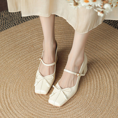 Bow Square Toe Mary Jane Shoes Women Ooho