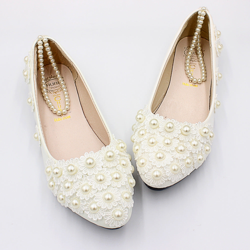 White Wedding Dress Flat Shoes Female Ooho