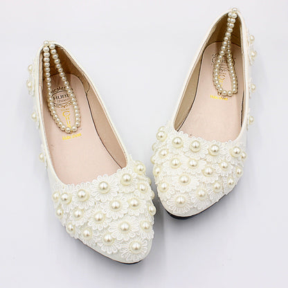White Wedding Dress Flat Shoes Female Ooho