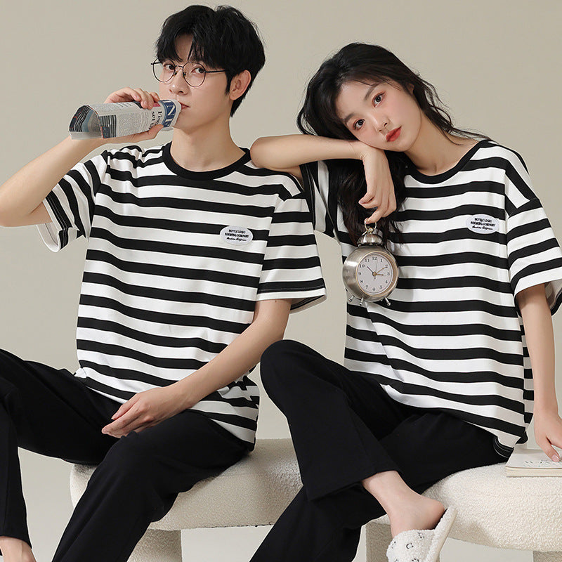Men And Women Fashion Casual Cotton Short-sleeved Shorts Home Wear Set Ooho