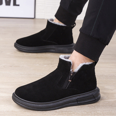 Fashion Snow Boots For Men Winter Warm Flat Cotton Plush Shoes With Side Zipper Casual Daily Fleece Ankle Boot Ooho