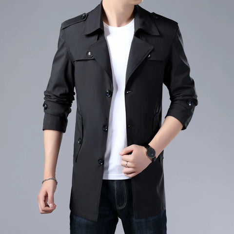 Spring And Autumn Men's Trench Coat With Buttons Top Quality Jacket Slim Regular Classic Jacket Ooho
