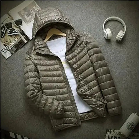 Men's Stand Collar Hooded Short Ultra-thin Down Jacket Ooho