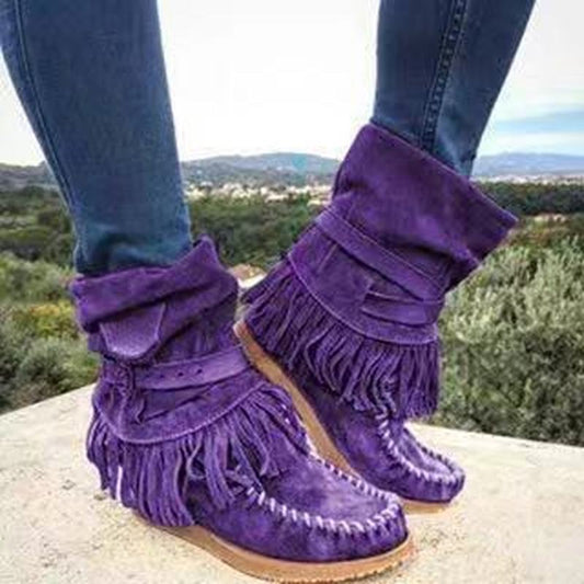Fringe Middle Boots Women Sexy Tassel Boots Fashion Buckle Ooho