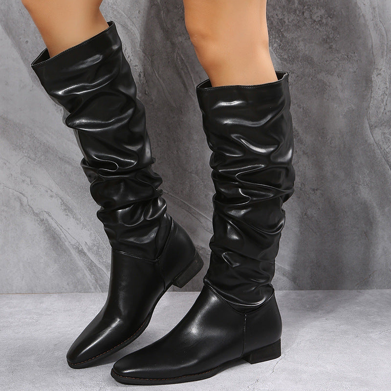 Long Boots White Cowboy Boots Women Pointed Toe Shoes Ooho