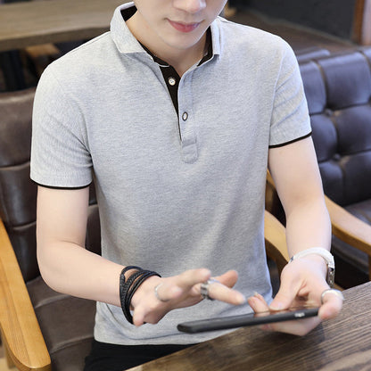 Polo Shirt For Men Casual Short Sleeve Polo Shirts Patchwork Turn-down Collar Zipper T-Shirt Summer Men Shirt Tops Ooho