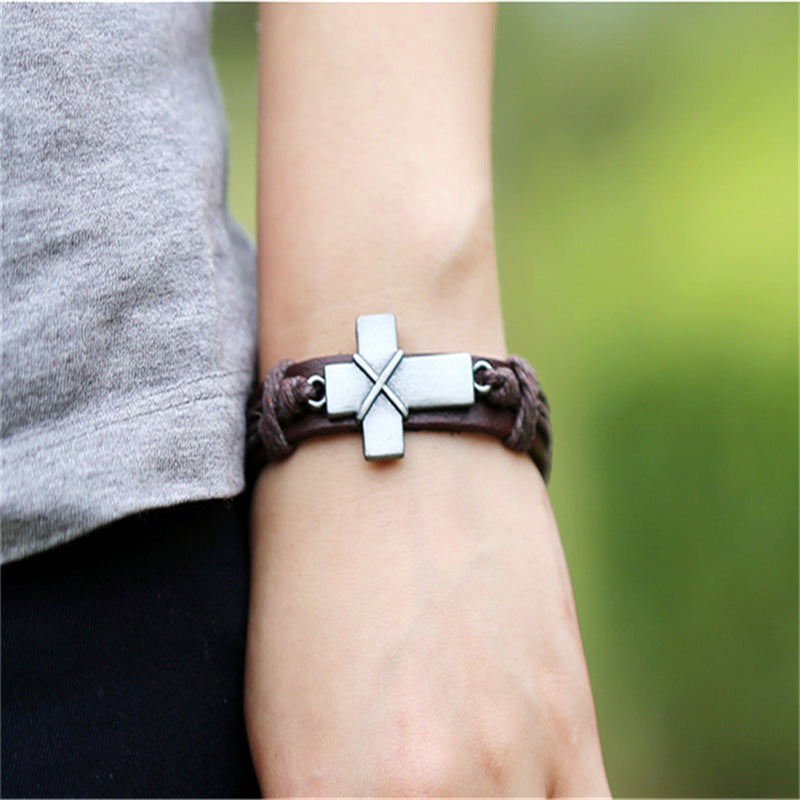 Brown Leather Cross Bracelets Ooho
