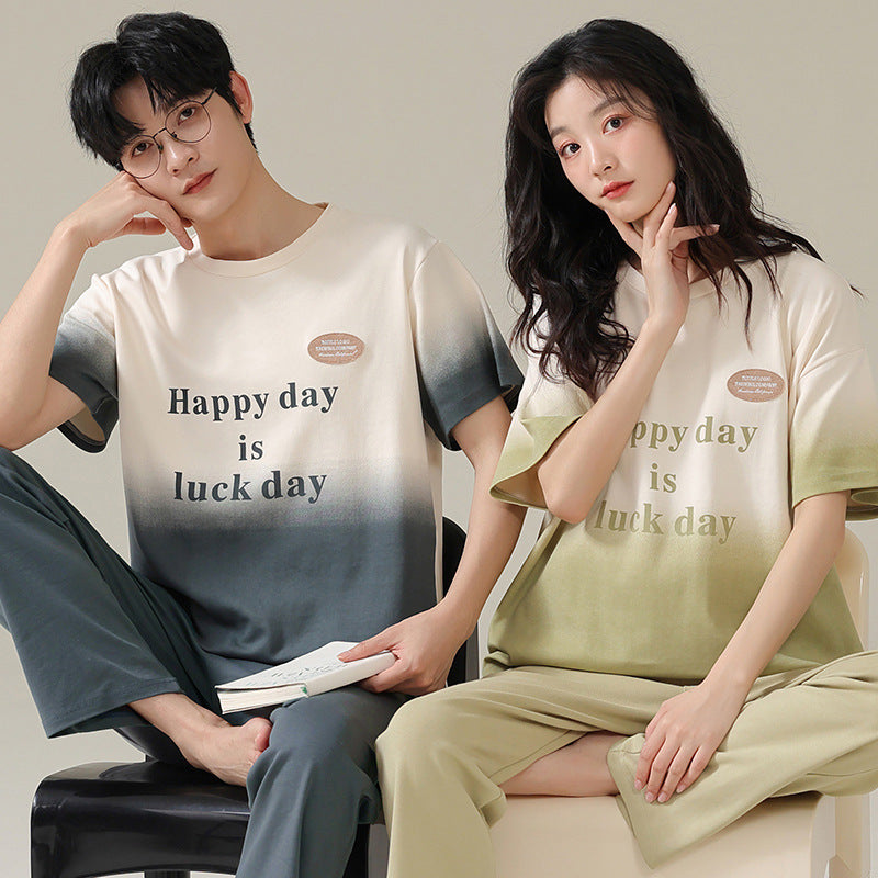 Men And Women Fashion Casual Cotton Short-sleeved Shorts Home Wear Set Ooho