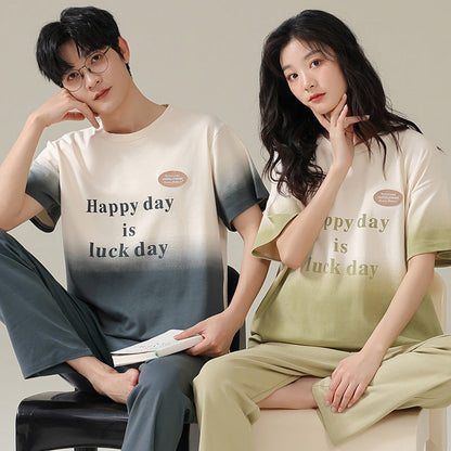 Men And Women Fashion Casual Cotton Short-sleeved Shorts Home Wear Set Ooho